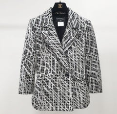 Chanel Primavera 2012 Graffiti Tweed Nero Bianco Giacca Sz.38