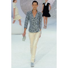 Chanel Spring 2012 Karl Lagerfeld Black White Silver Size 44 Hand Painted Blazer