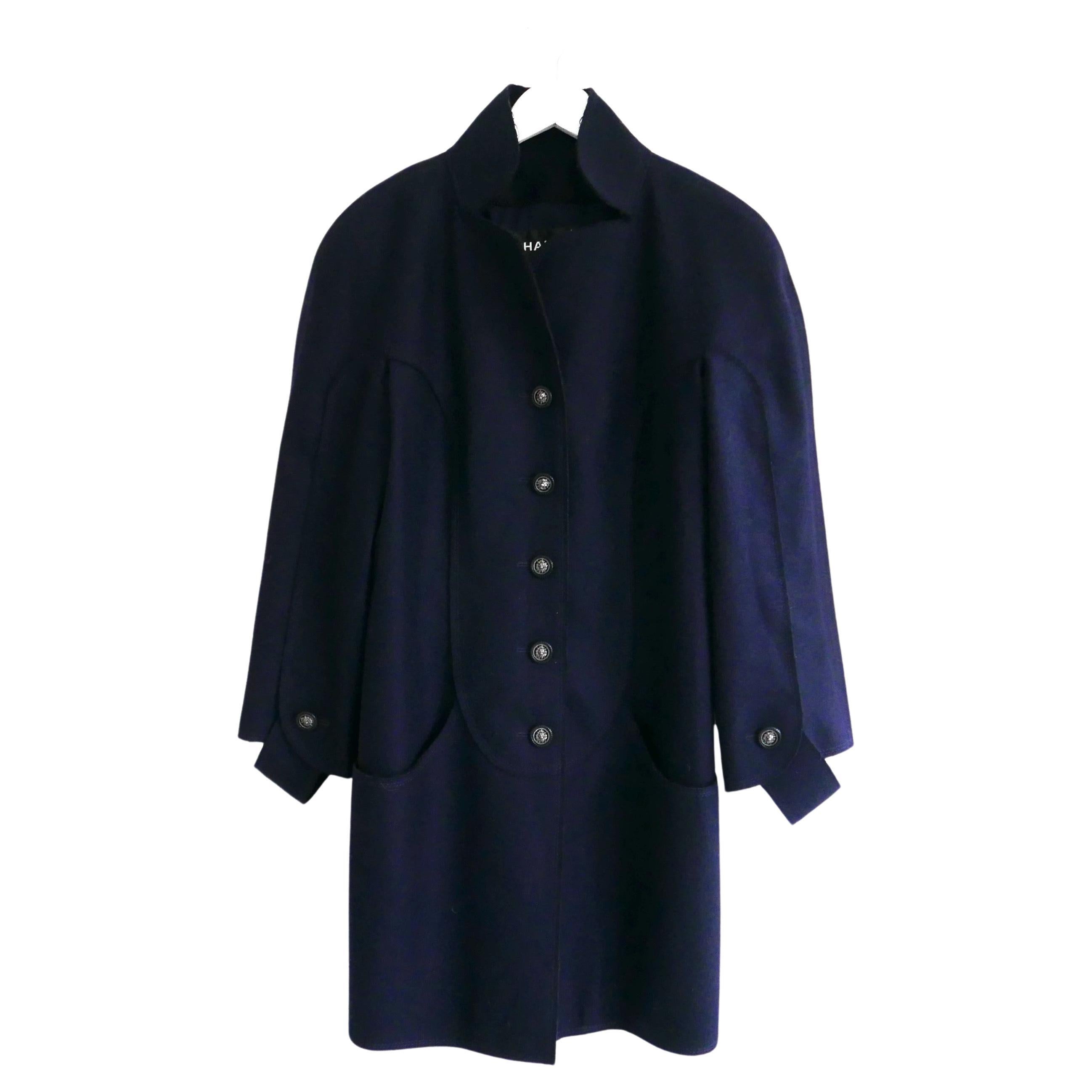 Chanel Spring 2014 Navy Wool Felt Coat For Sale