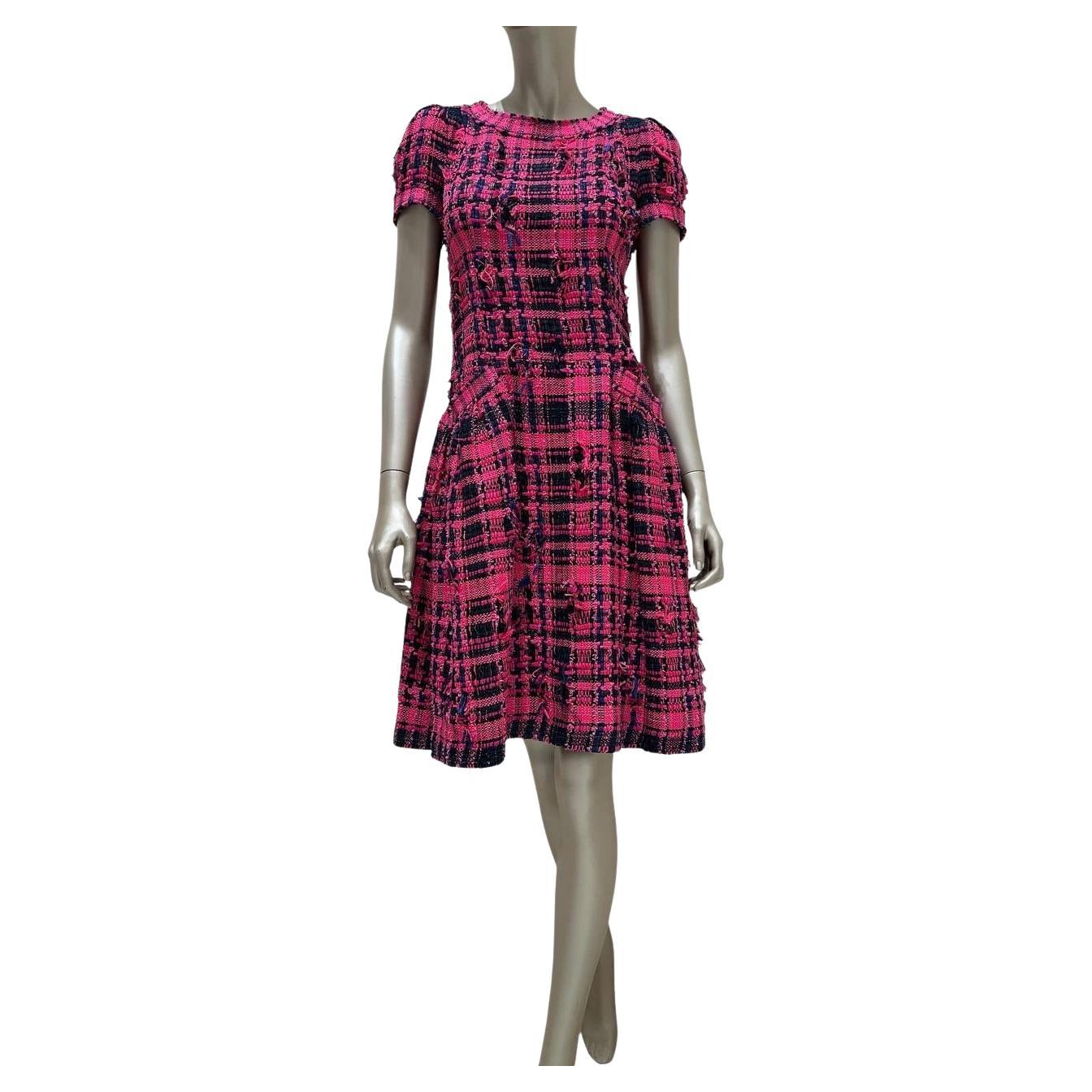 Chanel Spring 2014 Pink Tweed A-Line Dress - Size S