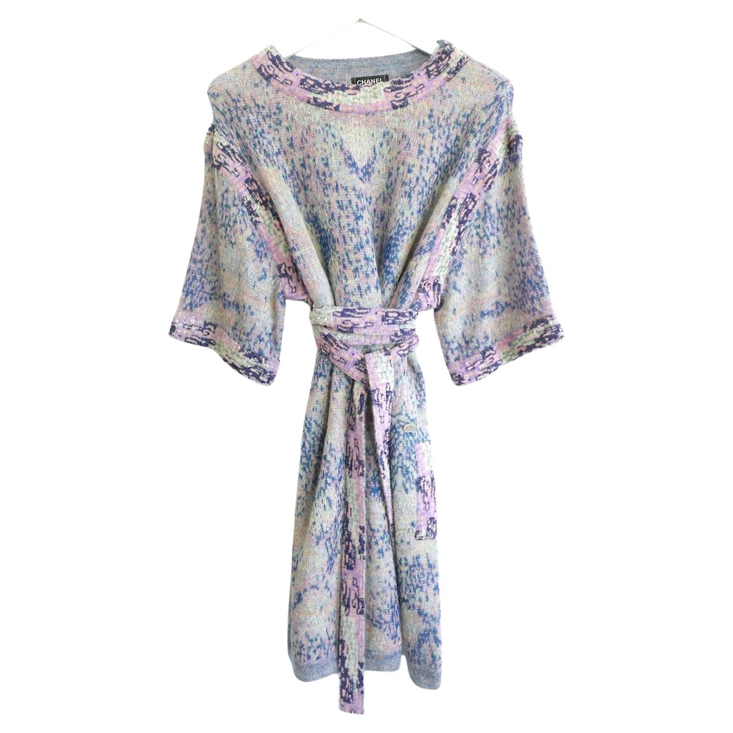 Chanel Spring 2014 Sequin Trim Pastel Knit Dress For Sale