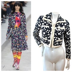 Chanel Spring 2015 Black White Bouclé Cropped Jacket FR38 Runway Style