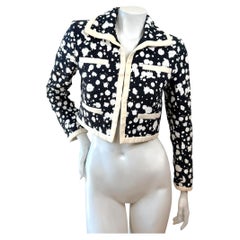 Chanel Spring 2015 Black White Bouclé Cropped Jacket FR38 Runway Style