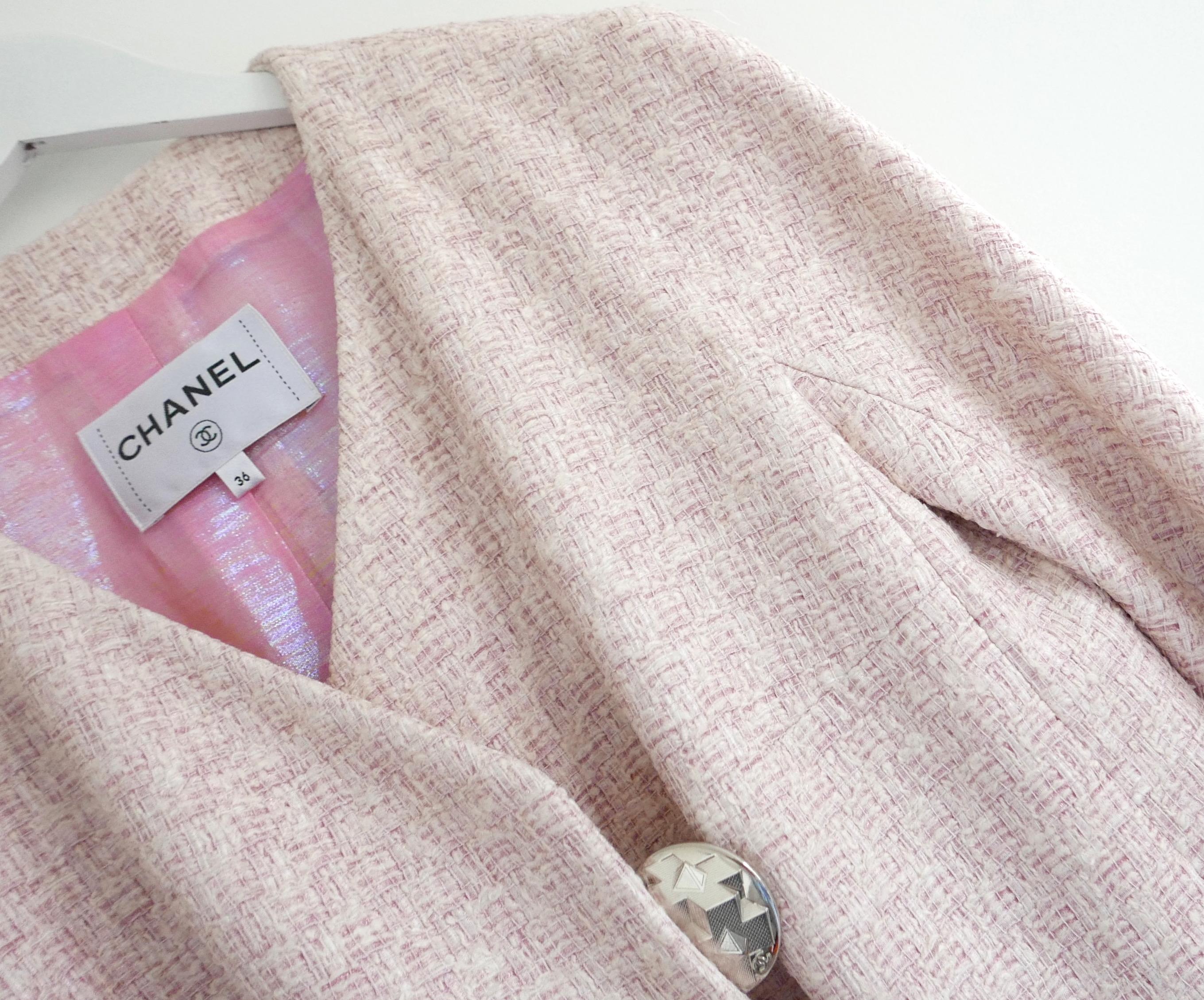 Beige Chanel Spring 2016 Candy Pink Fantasy Tweed Lightweight Coat  For Sale
