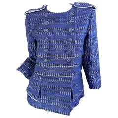 Chanel Spring 2016 Navy Blue Fantasy Tweed Size 42 Metallic Jacket