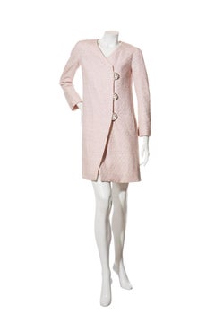 Chanel Spring 2016 Pink Tweed Jacket & Skirt Set w/ Silver Dome Buttons FR 34/36