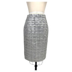 Chanel Spring 2016 Silver Metallic Woven Ribbon Pencil Skirt With Tags FR 40