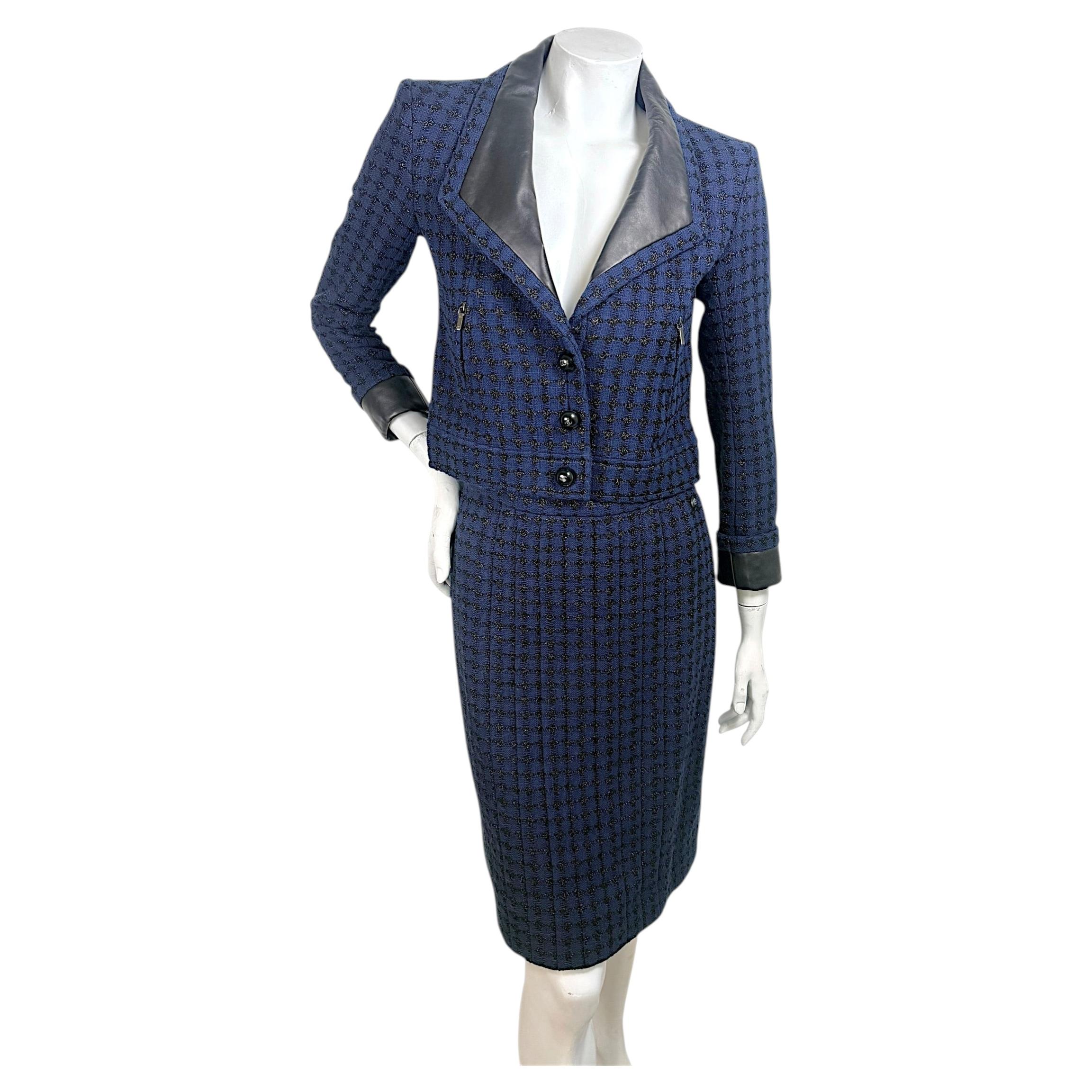 Chanel Spring 2016 Tweed & Leather Skirt Suit Set