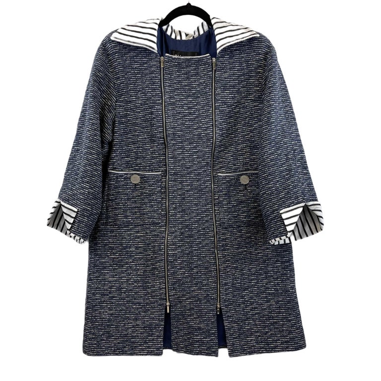 CHANEL- Spring 2017 Fantasy Tweed Coat - Navy and White - 38 US 6 NWT For  Sale at 1stDibs
