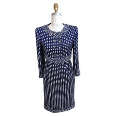 Chanel Spring 2017 Navy Fantasy Tweed Jacket and Dress Suit Set FR34