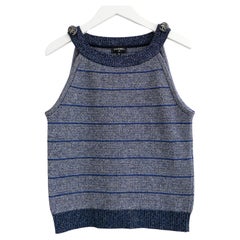 Chanel Spring 2017 Navy & Silver Striped CC Button Knit Top