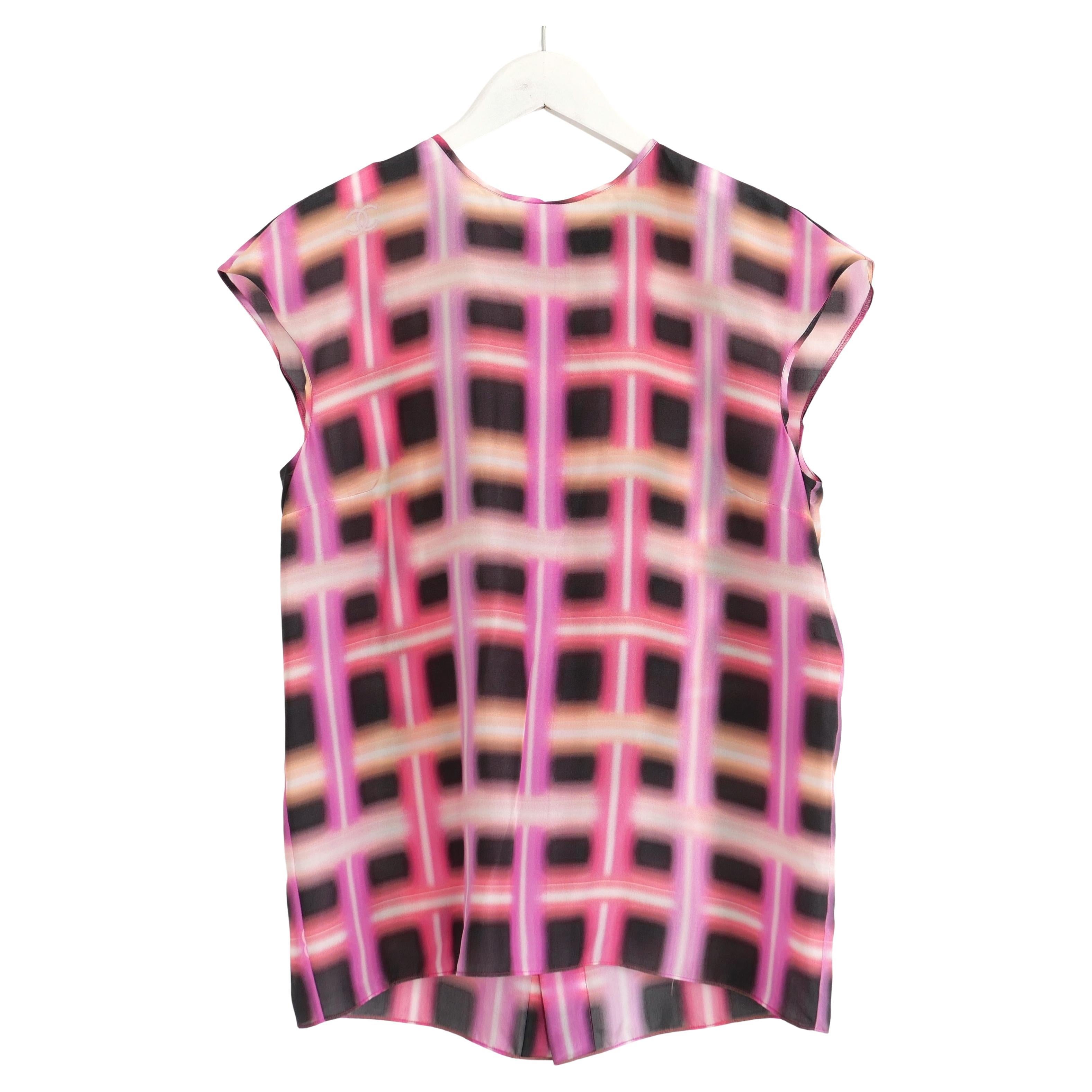 Chanel Spring 2017 Neon Print Silk Top For Sale