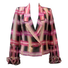 Chanel Spring 2017 RTW pink neon silk double breasted Jacket