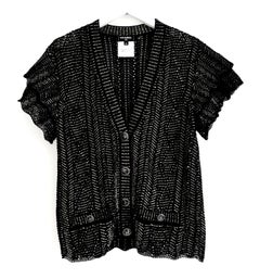 Chanel Spring 2018 Black & Gold Frill Sleeve Cardigan