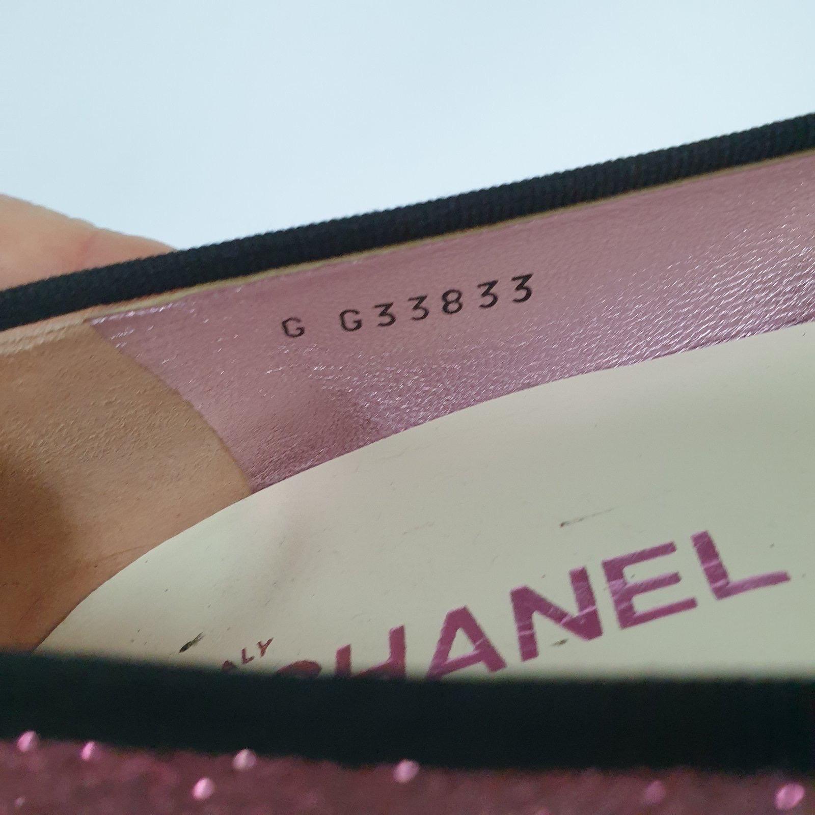 Chanel Spring 2018 Pink Glitter Leather Ballerina Shoes 5