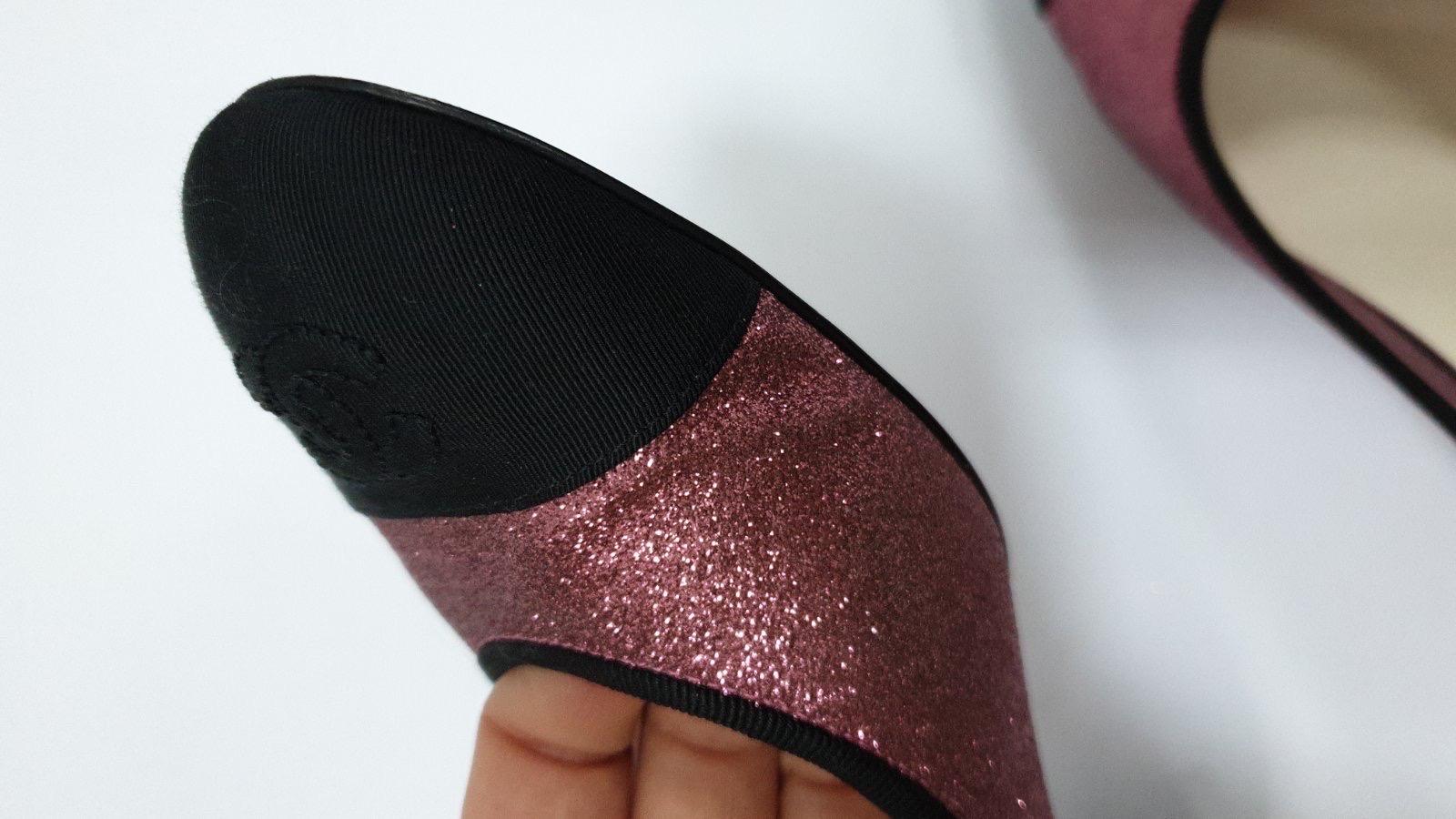 Brown Chanel Spring 2018 Pink Glitter Leather Ballerina Shoes