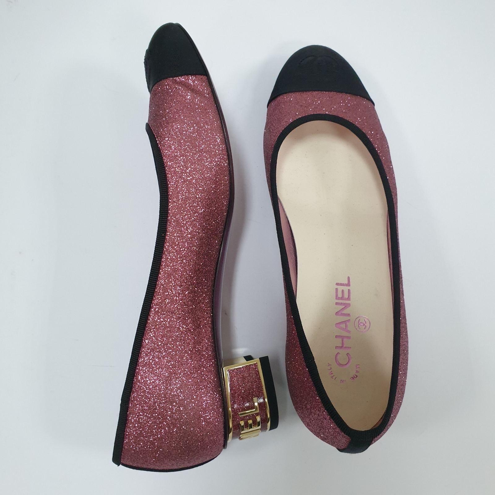 Women's Chanel Spring 2018 Pink Glitter Leather Ballerina Shoes