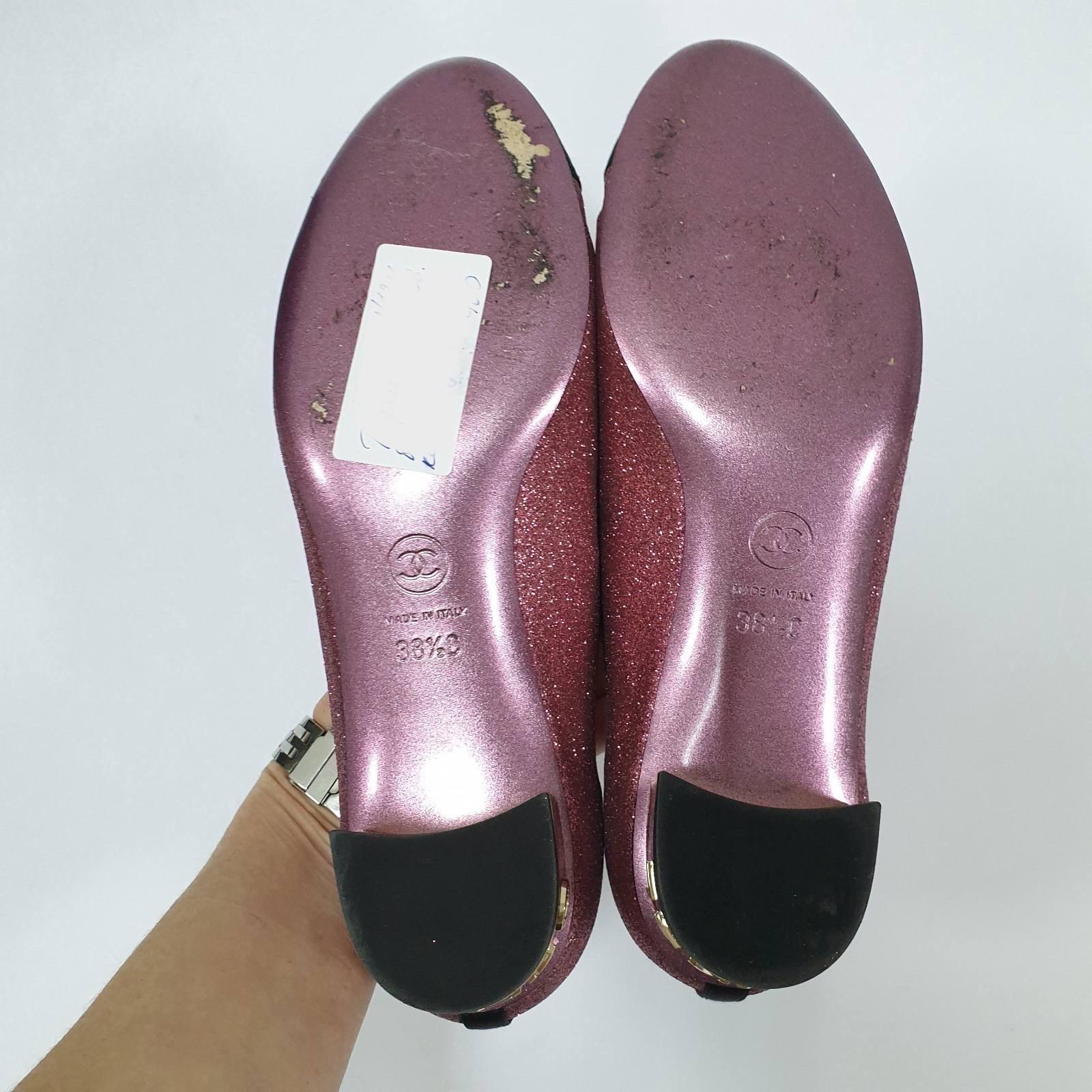 Chanel Spring 2018 Pink Glitter Leather Ballerina Shoes 2
