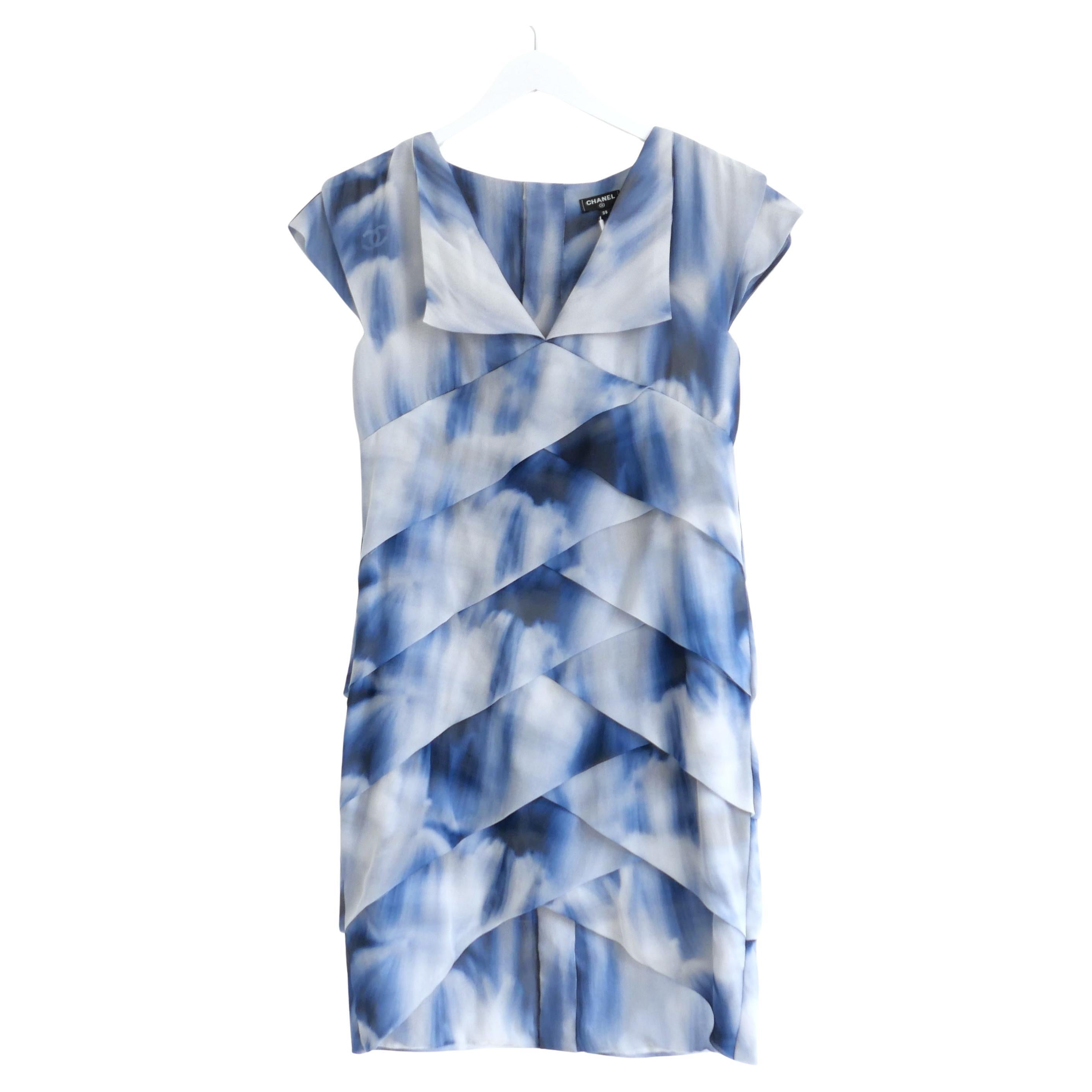 Chanel Spring 2018 Sky Print Frilled Silk Mini Dress