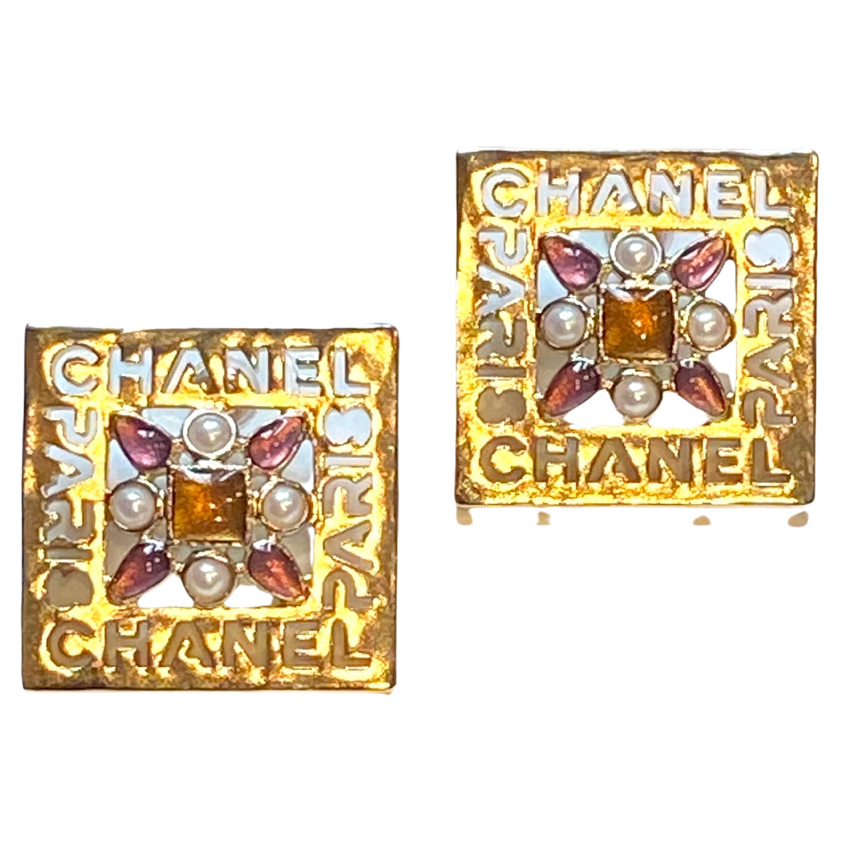 chanel gripoix red earring gold