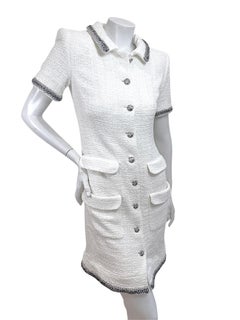 Chanel Spring 2020 Rooftop Collection White Bouclé Tweed Dress FR 36