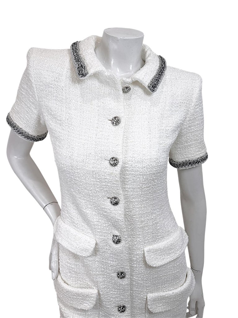 chanel tweed dress white Sleeveless - Size US 6 at 1stDibs Available for in store pick up. chanel white dress Chanel White