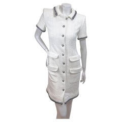 Chanel Spring 2020 Rooftop Collection White Bouclé Tweed Dress FR 36