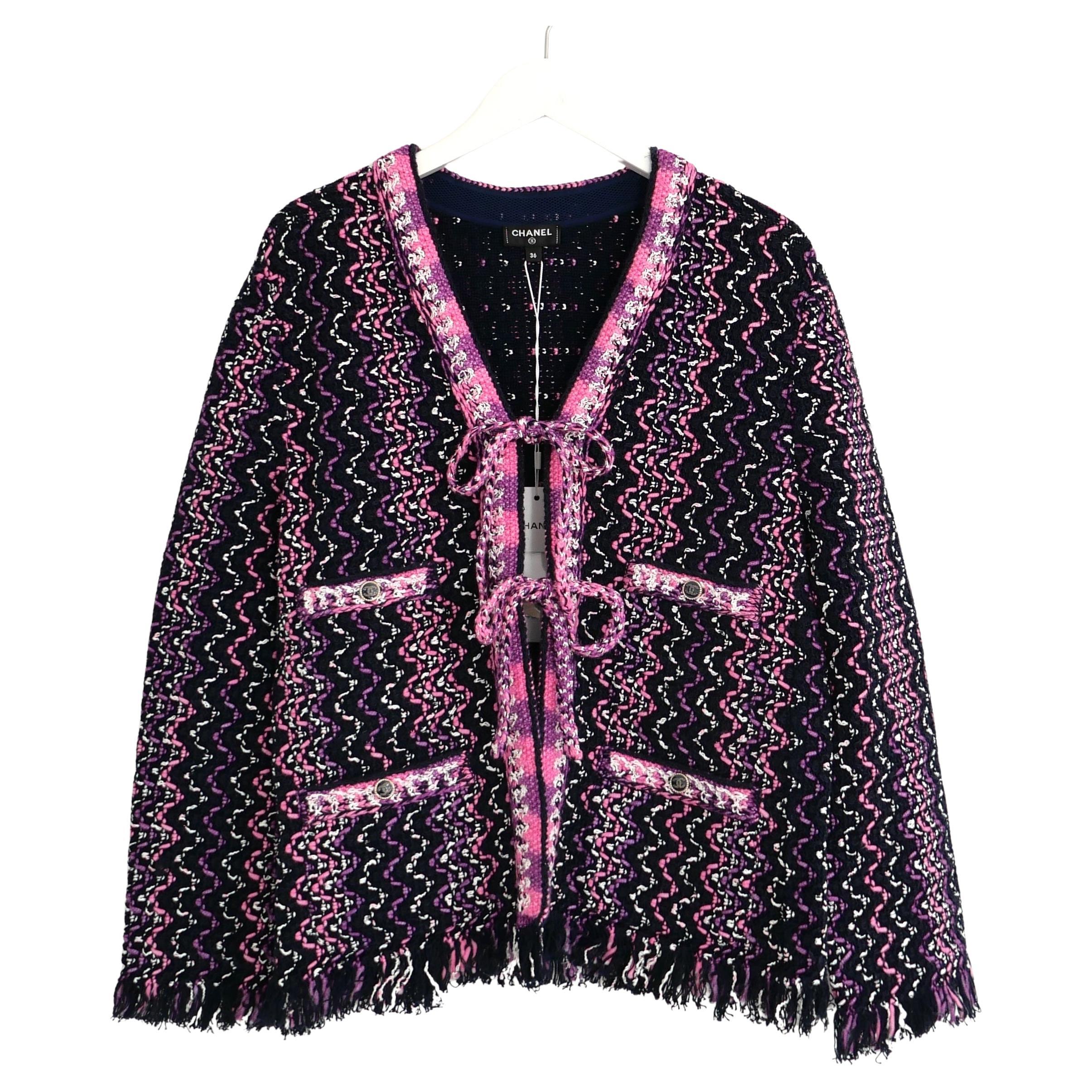 Chanel Spring 2021 Navy & Pink Knit Jacket 21P