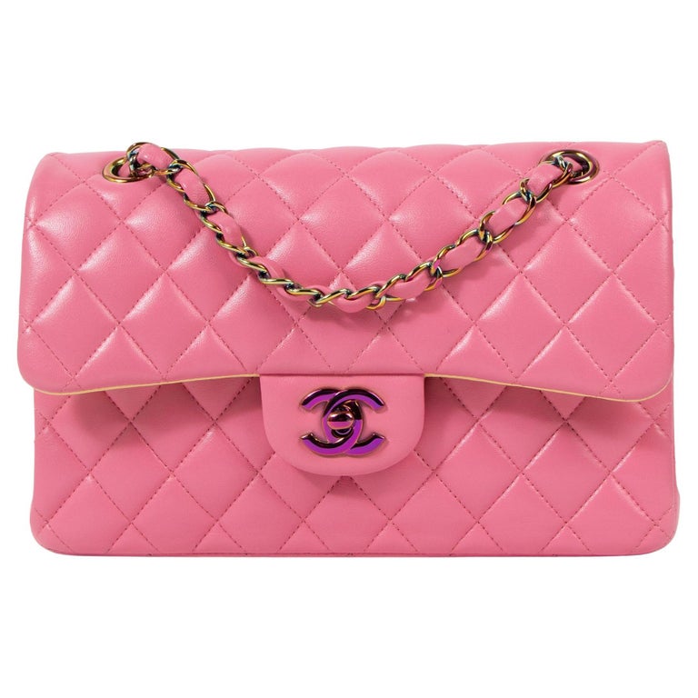 Chanel Spring 2021 Pink Small Rainbow Classic Flap Bag For Sale at