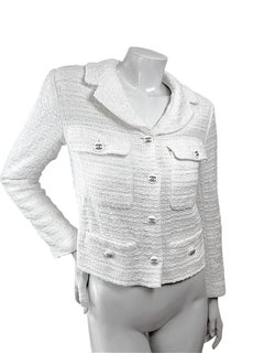 Chanel Spring 2022 Ivory Bouclé Tweed CC Button Jacket