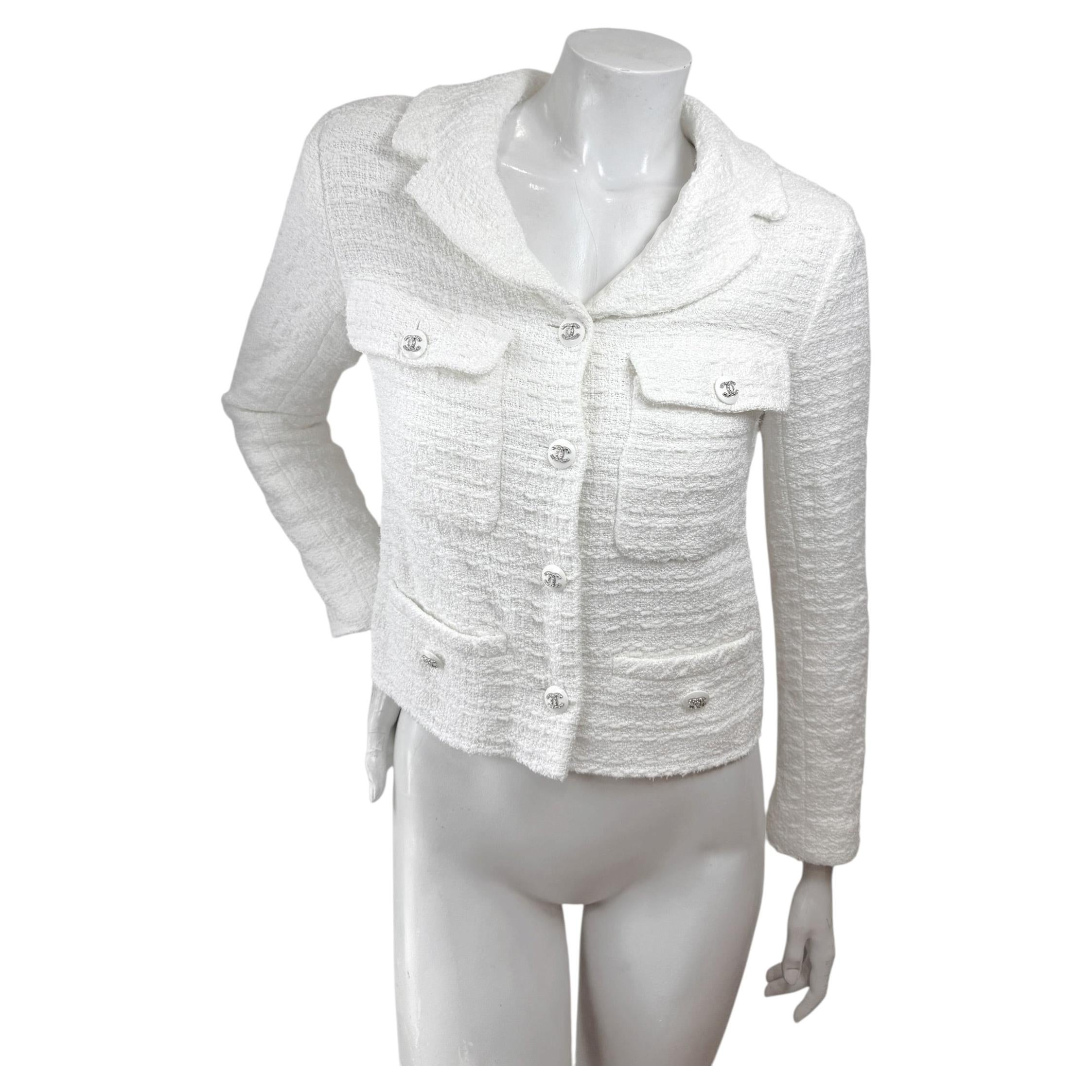 Chanel Spring 2022 Ivory Bouclé Tweed CC Button Jacket