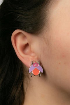 Chanel Frühlingsohrringe Clips aus versilbertem, emailliertem Metall, 2004