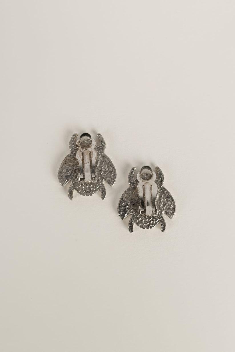 Chanel Spring Earrings Clips in Silver Plated Metal Enamelled, 2004 In Excellent Condition For Sale In SAINT-OUEN-SUR-SEINE, FR