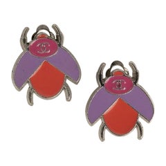 Chanel Spring Earrings Clips in Silver Plated Metal Enamelled, 2004