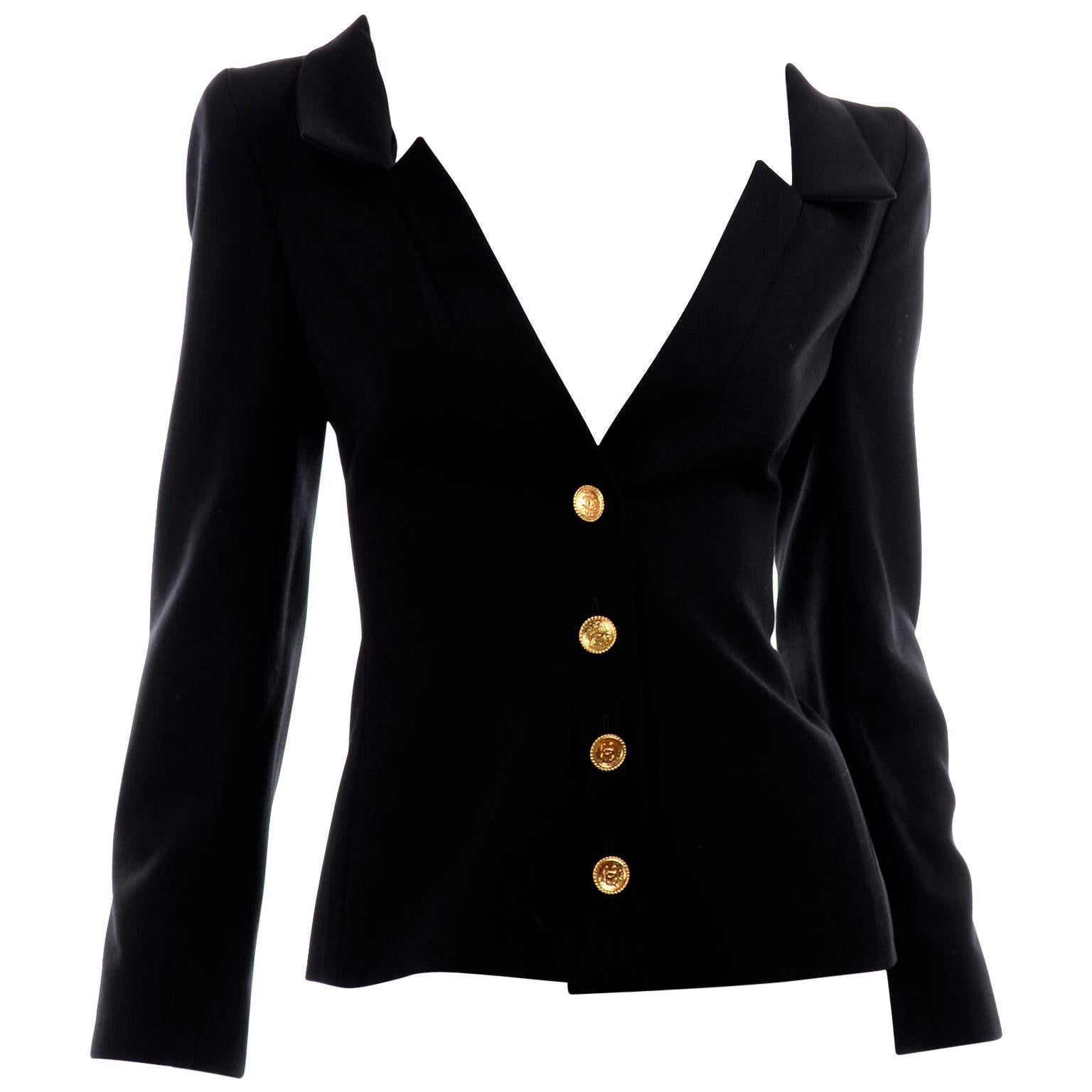 Vintage Chanel black wool classic blazer