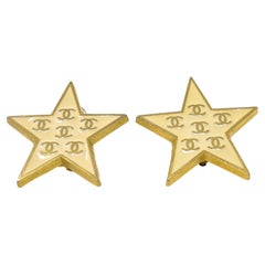 Chanel Spring/Summer 2001 Gold Plate and Enamel Vintage Logo Star Earrings
