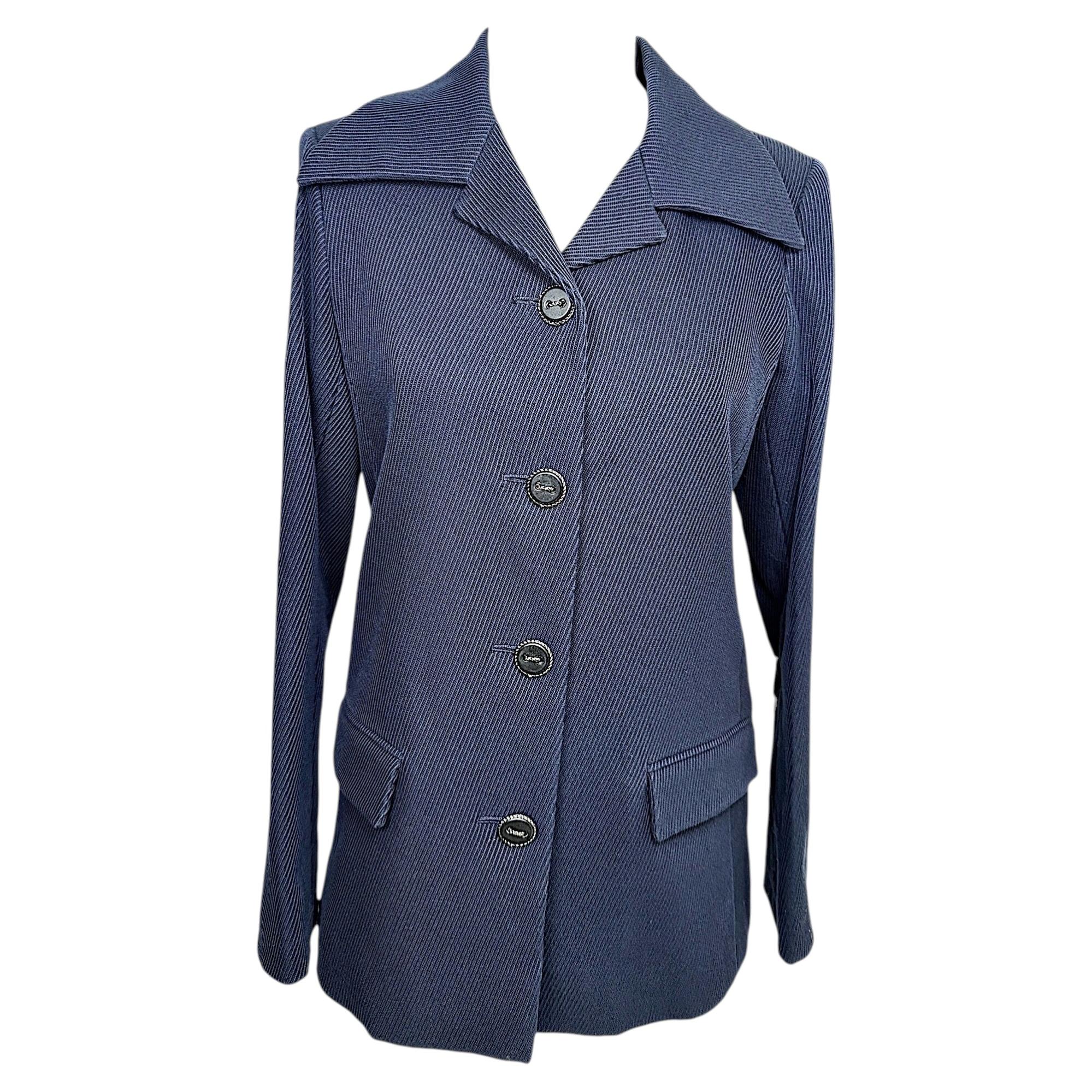 Chanel Spring/Summer 2015 Navy Cotton Knit Silk-Lined Jacket FR 34 With Tags For Sale