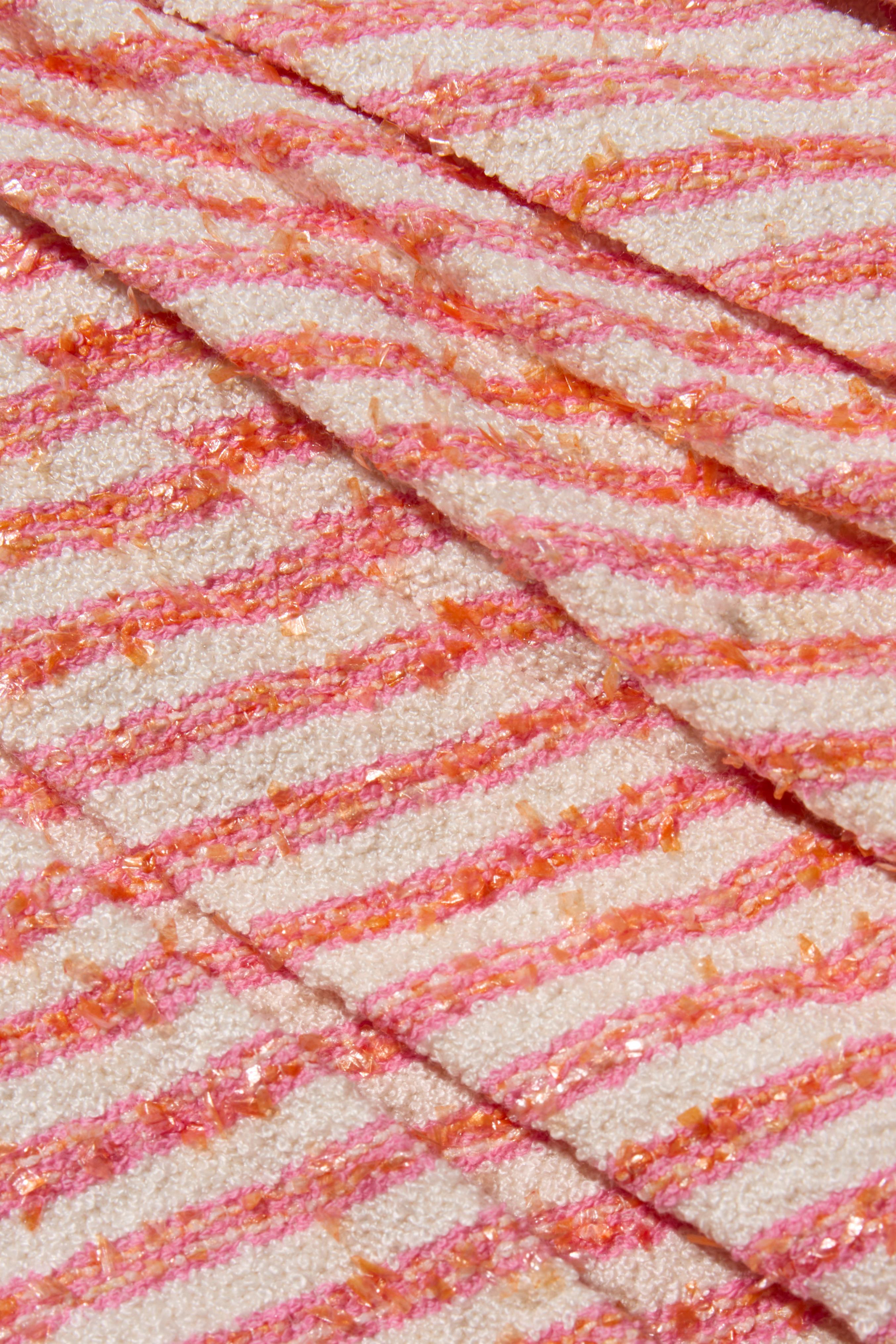 Chanel Spring/Summer 2015 Pink & White Striped Bouclé Dress FR 34 For Sale 2