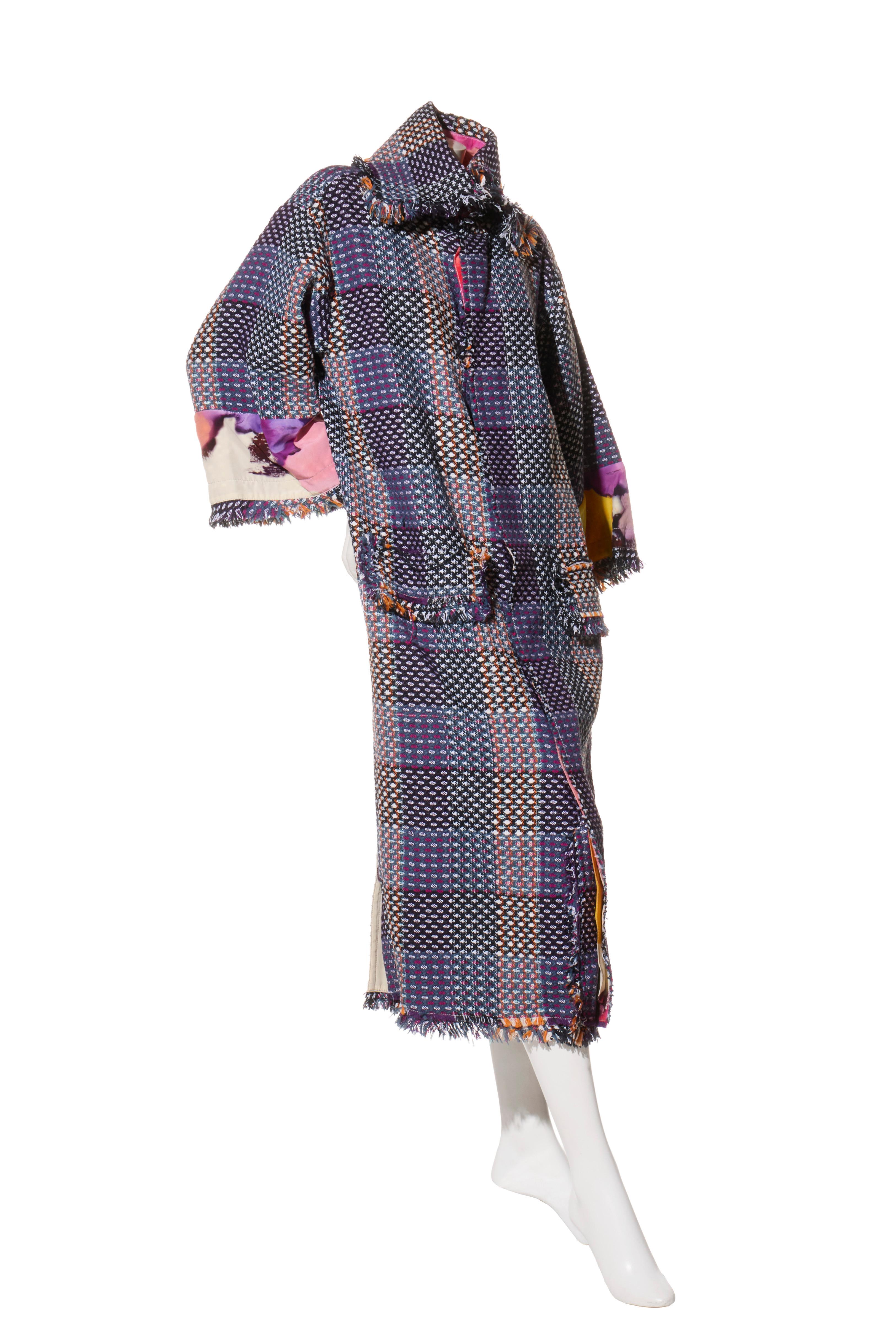Gray Chanel Spring/Summer 2015 Runway Reversible Crepe de Chine & Tweed Coat Size 36 For Sale