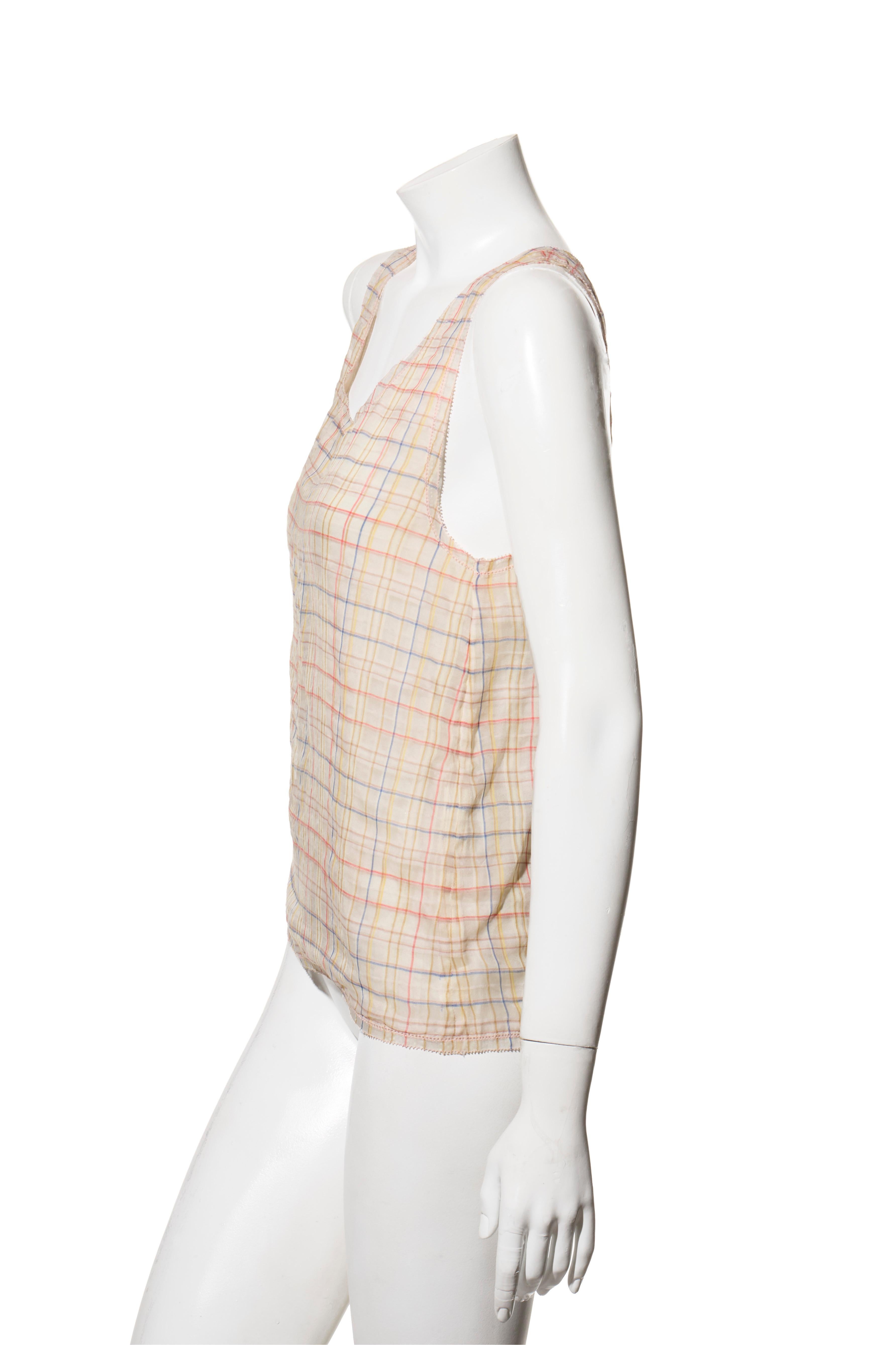 Beige Chanel Spring Summer 2017 Pastel Plaid Cotton-Silk Sleeveless Top FR 38 en vente
