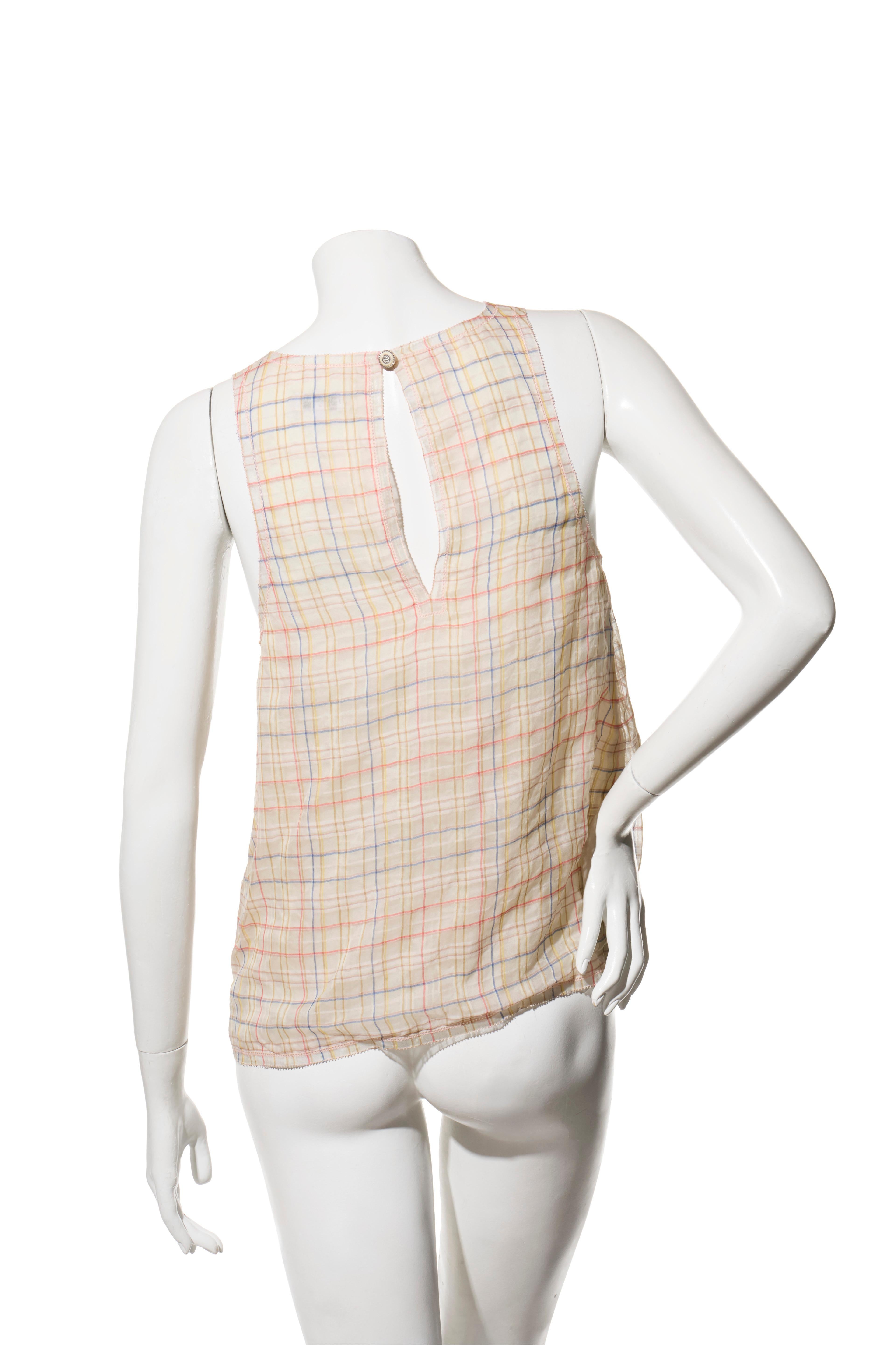 Chanel Spring Summer 2017 Pastel Plaid Cotton-Silk Sleeveless Top FR 38 Bon état - En vente à Woodland Hills, CA