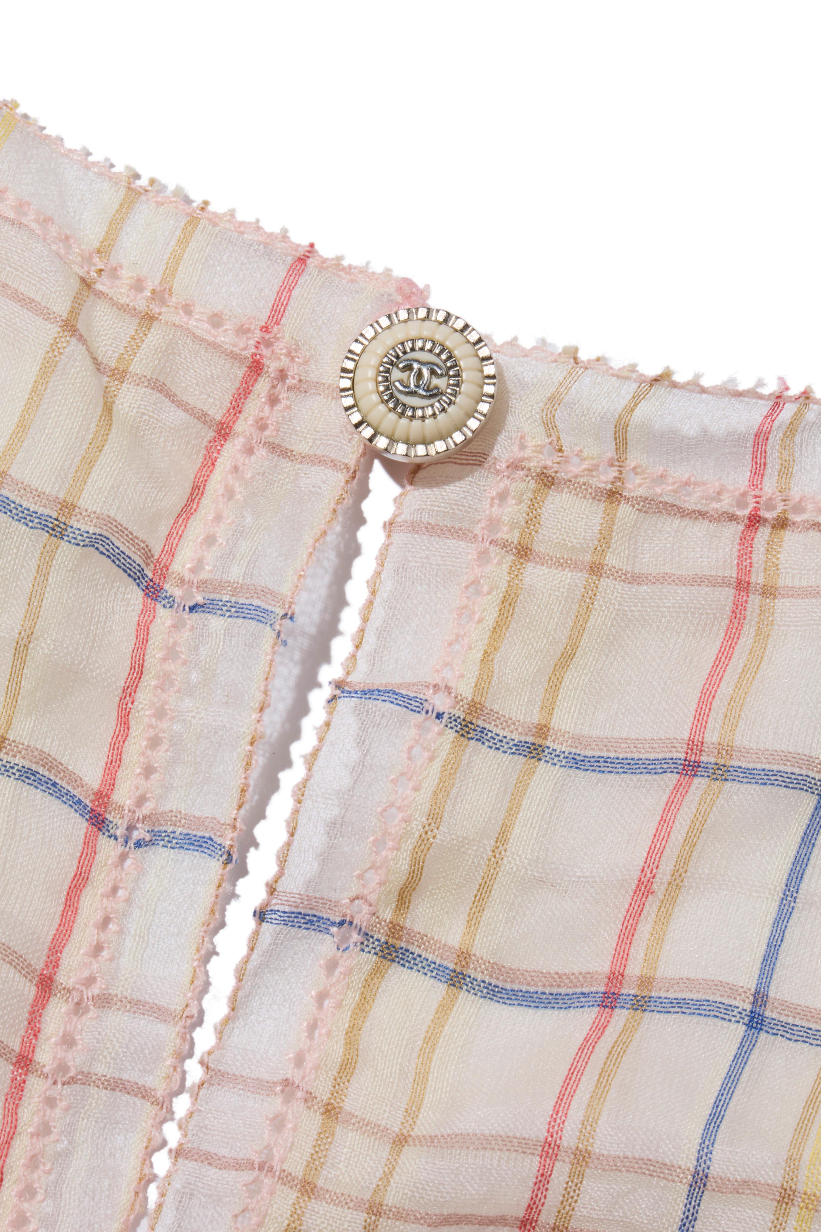 Chanel Spring Summer 2017 Pastel Plaid Cotton-Silk Sleeveless Top FR 38 Pour femmes en vente