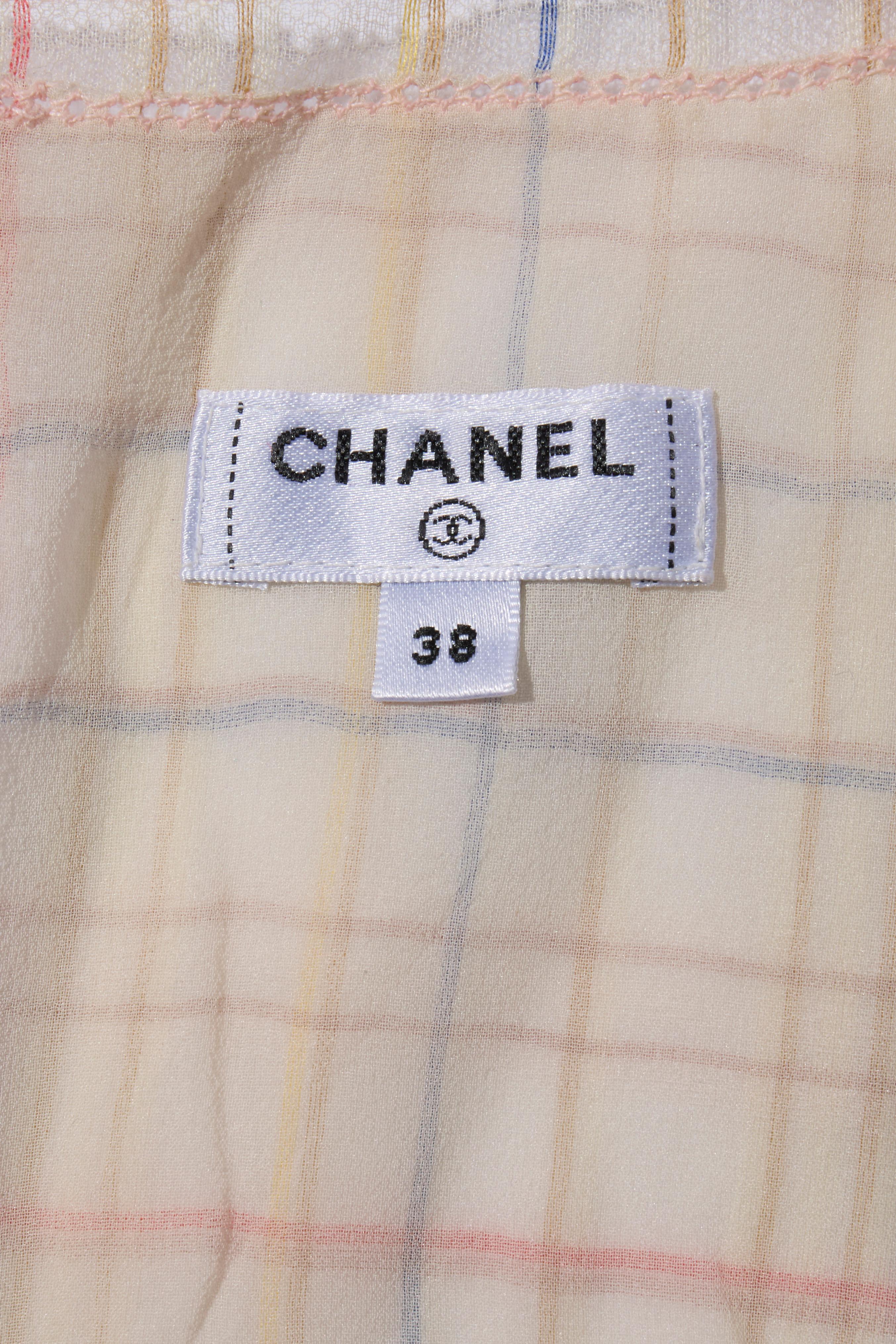 Chanel Spring Summer 2017 Pastel Plaid Cotton-Silk Sleeveless Top FR 38 en vente 3