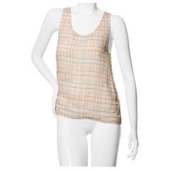 Chanel Spring Summer 2017 Pastel Plaid Cotton-Silk Sleeveless Top FR 38