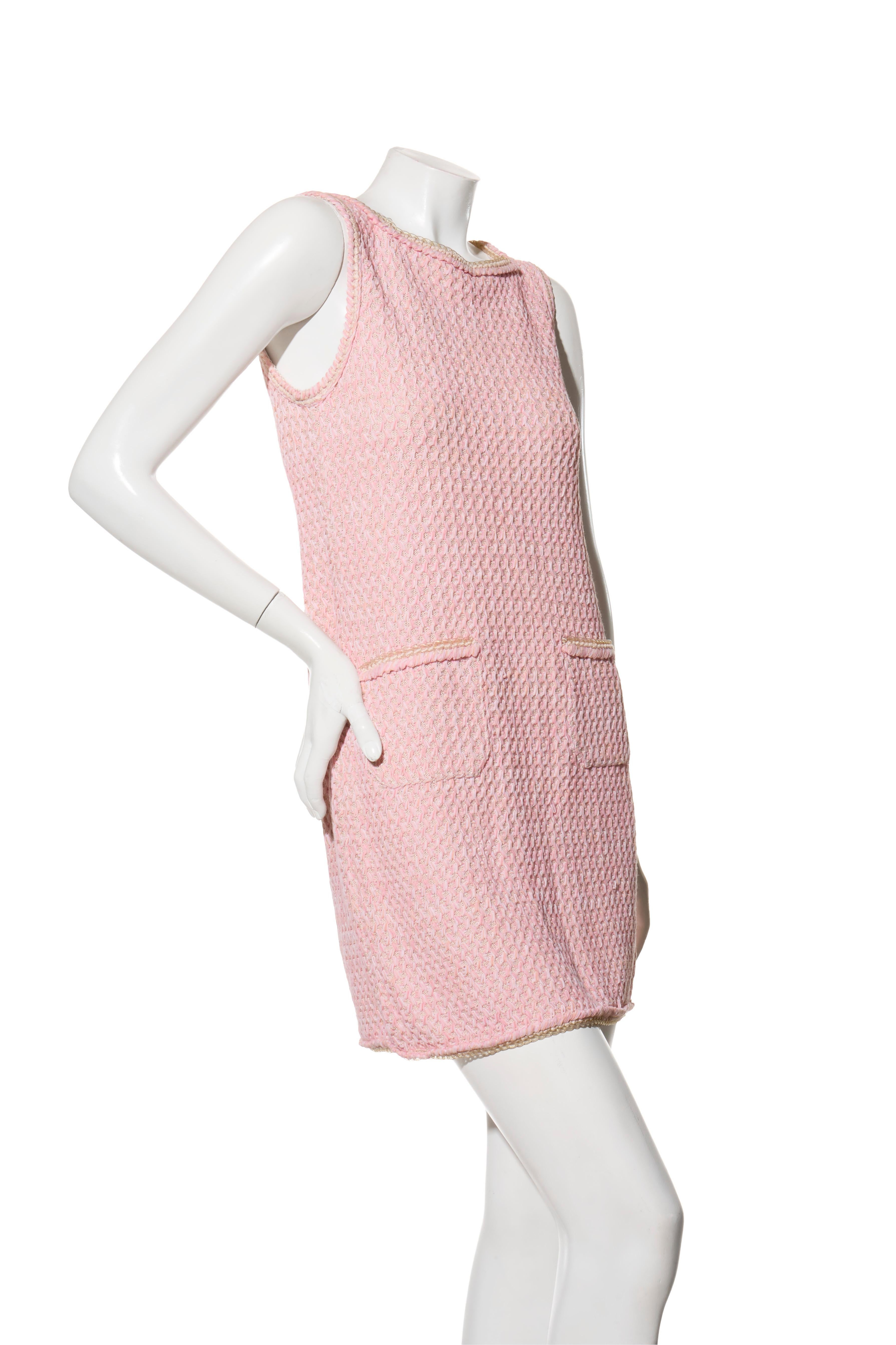 Beige Chanel Spring/Summer 2017 Pink Tweed Mini Dress FR 36 / US 4 Collectors Piece For Sale