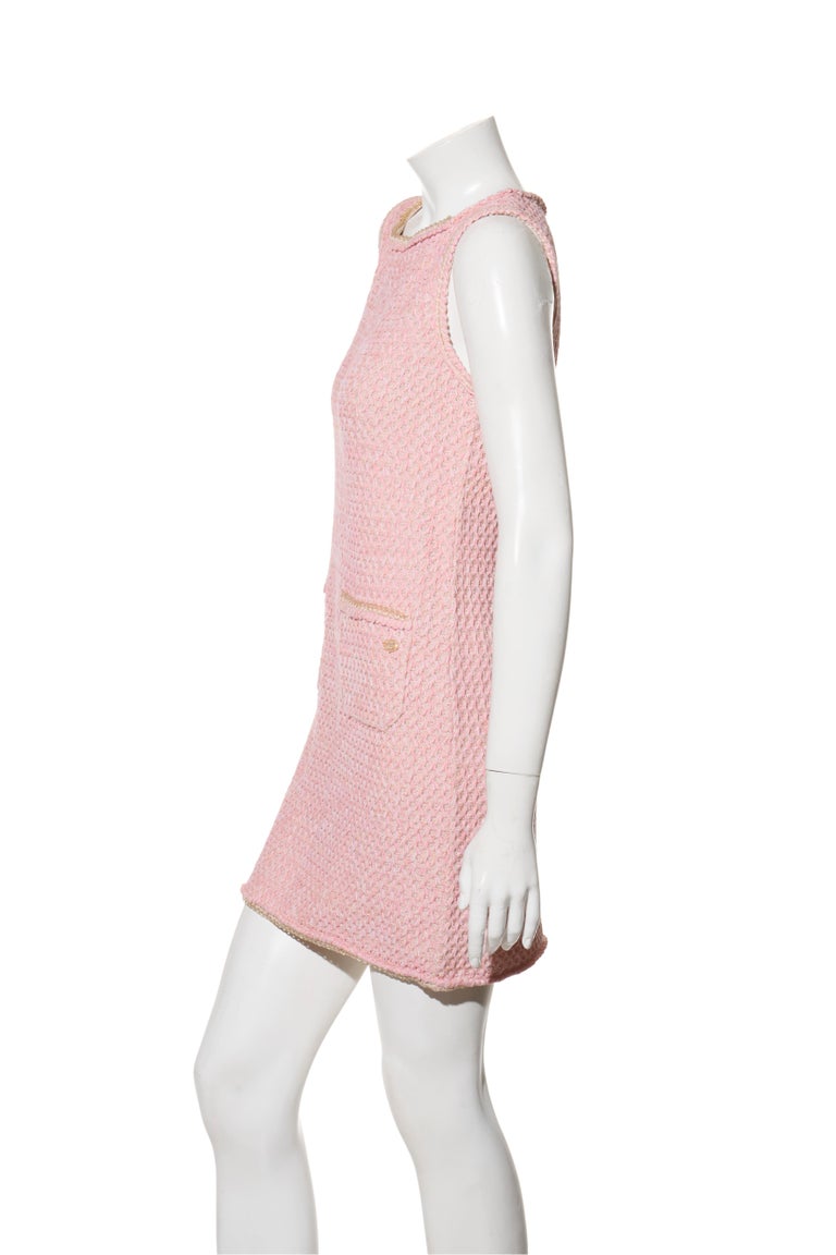 pink tweed dress with gold buttons Pink Tweed Long Sleeve Blazer Dress Women's Square Neck Plaid Mini Dress main image 0