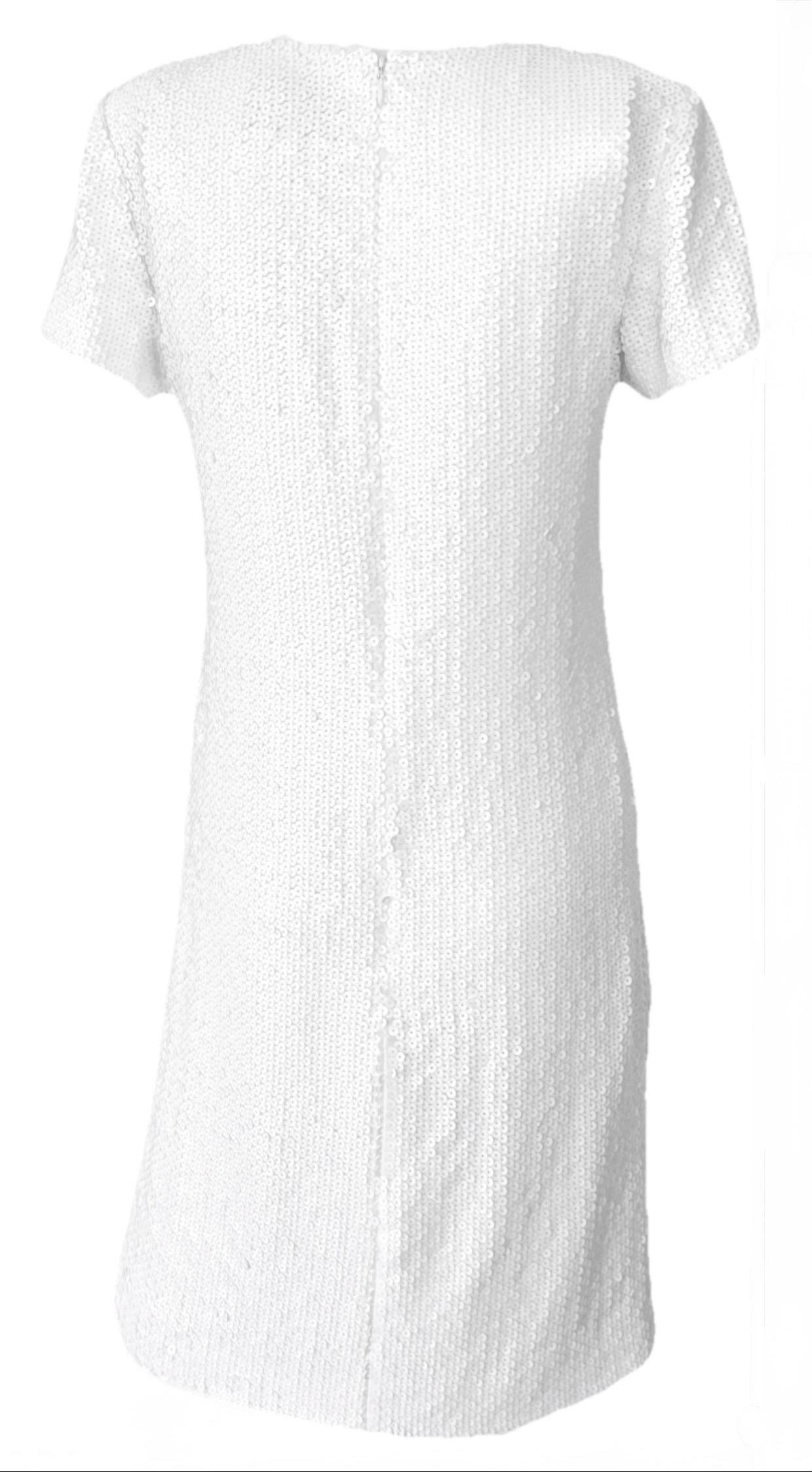 CHANEL Frühjahr/Sommer 2018 Schillerndes weißes Pailletten-Minikleid (Grau) im Angebot