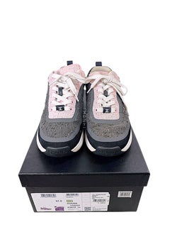 Chanel Spring Summer 2021 Grey Pink Tweed Interlocking CC Sneakers 37.5