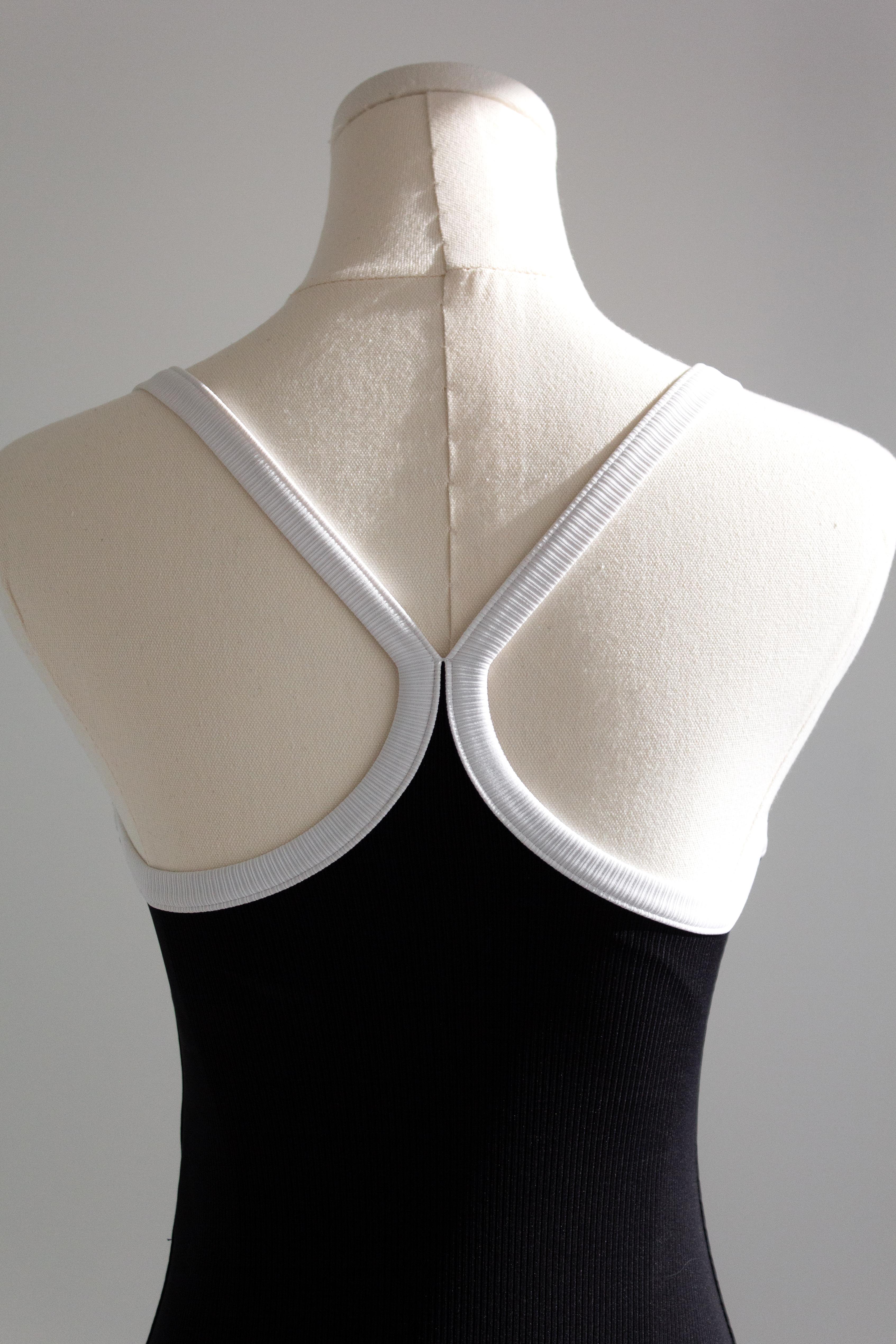 Chanel Spring/Summer 2022 Black White Ribbed Crystal CC 22S Bodysuit Swimsuit 5