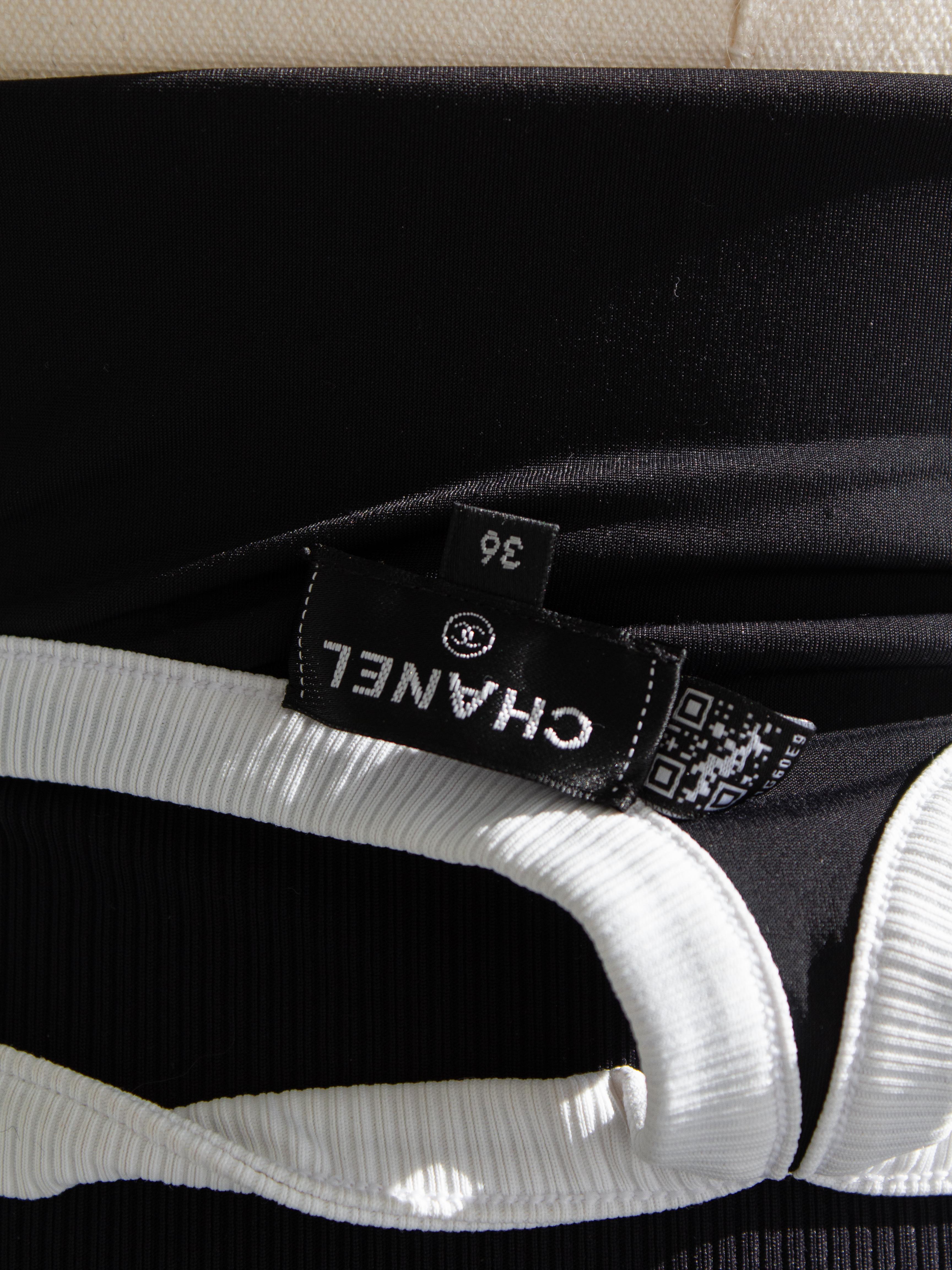 Chanel Spring/Summer 2022 Black White Ribbed Crystal CC 22S Bodysuit Swimsuit 9